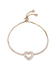 Ellie Byrd Gold Plated Bronze Baguette with Round Cubic Zirconia Heart Bolo Bracelet 9"