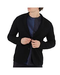 Emporio Armani Black Eucalyptus-Blend Pique Single-Breasted Blazer Jacket