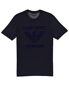 Emporio Armani Men's Blue Flocked Logo-print Cotton T-shirt