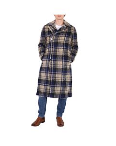 Emporio Armani Men's Check Wool Alpaca And Mohair Blend Plaid Coat, Brand Size 50