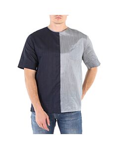 Emporio Armani Men's Woven Shirts Navy, Gray Mix Fabric Woven Tee