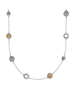 Envie 18k Yellow Gold Fine Silver and Rhodium Plated Bronze Two Tone Diamond Accent Nature Inspired Station Necklace, 24"