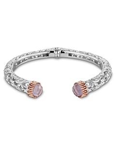 Envie Rhodium and 18k Rose Gold Plated Cuff Bracelet with Red CZ, 6.75"