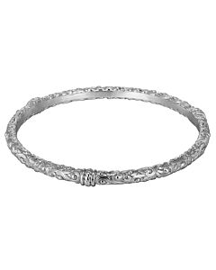 Envie Rhodium and Fine Silver Plated Bronze Filigree Stamped Bangle Bracelet, 8"