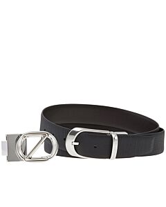 Ermenegildo Zegna Black/Brown Reversible Calfskin Leather Belt Set