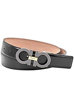Ferragamo Adjustable Gancini Belt In Black Calfskin Leather, Brand Size 105 CM