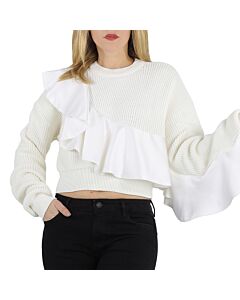 Filles A Papa Ladies Knit Tops White Sweater With Ruffle, Brand Size 2