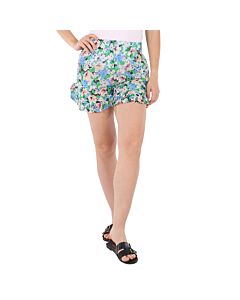 Ganni Ladies Floral Azure Blue Ruffle-Trim Floral Shorts