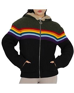 GCDS Ladies Sherpa Lined Rooded Rainbow Sweater
