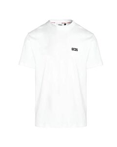 GCDS Men's White Cotton Logo Low Band T-Shirt