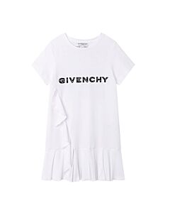 Givenchy Girls White Ruffle Lace Logo Cotton Dress