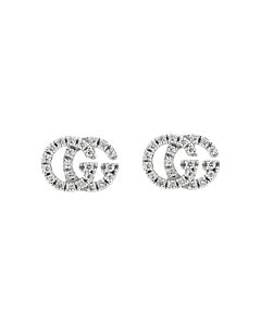 Gucci GG Running White Gold Pave Diamond Stud Earrings