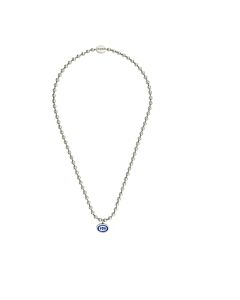 Gucci Interlocking G Boule Chain Sterling Silver Blue Enamel Necklace - Ybb753438001