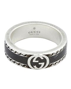 Gucci Interlocking G Sterling Silver And Black Enamel Ring