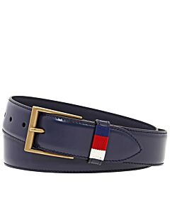 Gucci Men's Leather Belt with Red/Blue Web