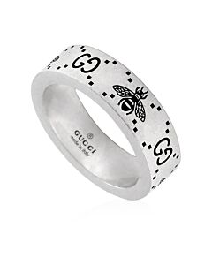Gucci Sterling Silver GG And Bee Engraved Ring