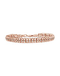 Haus of Brilliance 10K Rose Gold Plated .925 Sterling Silver 1.0 Cttw Rose Cut Diamond Double-Link 7" Tennis Bracelet (I-J Color, I3 Clarity)