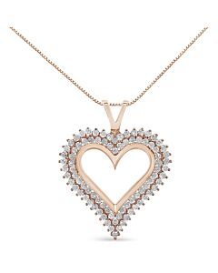 Haus of Brilliance 10K Rose Gold Plated .925 Sterling Silver 2.00 Cttw Diamond Heart 18" Pendant Necklace (I-J Color, I2-I3 Clarity)