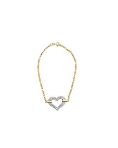Haus of Brilliance 10K Two Tone Gold 1/4 Cttw Diamond Encrusted Heart Charm 7" Bracelet (H-I Color, I1-I2 Clarity)