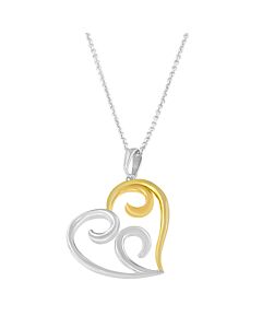 Haus of Brilliance 10K Two-Tone Yellow Gold over .925 Sterling Silver Two Toned Open Heart with Swirls 18" Box Chain Pendant Necklace