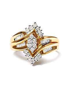 Haus of Brilliance 10K Two-Toned 1/2 Cttw Round And Baguette-Cut Composite Pear Head Diamond Ring (H-I Color, I2-I3 Clarity)