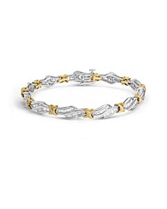 Haus of Brilliance 10k Two-Toned Gold 2.00 Cttw Channel Set Baguette-Diamond Weave and "X" Spiral Link Bracelet (H-I Color, I1-I2 Clarity)