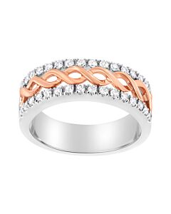 Haus of Brilliance 10K White and Rose Gold 1/3 Cttw Diamond Split Shank and Infinity Ribbon Band Ring (I-J Color, I1-I2 Clarity)