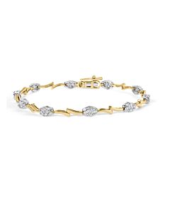 Haus of Brilliance 10K White and Yellow Gold 1.00 Cttw Diamond Oval Shaped Cluster Link Bracelet (I-J Color, SI2-I1 Clarity) - 7" Inches