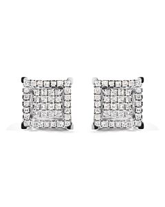 Haus of Brilliance 10K White Gold 1 1/4 Cttw Princess Diamond Composite Double Square and Halo Stud Earrings (I-J Color, I1-I2 Clarity)
