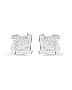 Haus of Brilliance 10K White Gold 1/2 Cttw Composite Princess Diamond Square and Swirl Stud Earrings (I-J Color, I1-I2 Clarity)