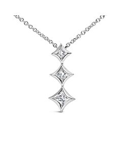 Haus of Brilliance 10K White Gold 1/5 Cttw Princess Cut Diamond 3 Stone Drop 18" Pendant Necklace (H-I Color, SI2-I1 Clarity)