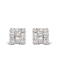 Haus of Brilliance 10K White Gold 1/7 Cttw Round and Baguette Diamond Mosaic Square Stud Earrings (H-I Color, I1-I2 Clarity)