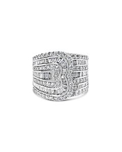Haus of Brilliance 10K White Gold 2 1/2 Cttw Round and Baguette-Cut Diamond Multi-Row Bypass Ring (J-K Color, I2-I3 Clarity)