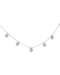 Haus of Brilliance 10K White Gold 3.0 Cttw Round-Cut Diamond 7 Stone Cluster Station Necklace (H-I Color, I1-I2 Clarity) - 18"