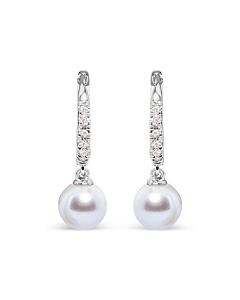 Haus of Brilliance 10K White Gold 6x6 MM Cultured Freshwater Pearl and Diamond Accent Drop Huggy Earring (H-I Color, I1-I2 Clarity)