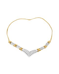 Haus of Brilliance 10K Yellow and White Gold 1.0 Cttw Round and Princess cut Diamond "V" Shape Statement Necklace (I-J Color, I1-I2 Clarity)