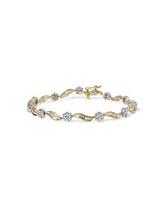 Haus of Brilliance 10K Yellow and White Gold 1.00 Cttw Round-Cut and Baguette-Cut Diamond Floral S-Link Bracelet (I-J Color, I1-I2 Clarity)