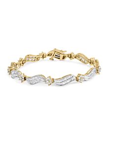 Haus of Brilliance 10K Yellow and White Gold 3.00 Cttw Diamond Cluster and Wave Link Bracelet (I-J Color, I1-I2 Clarity) - 7.25"