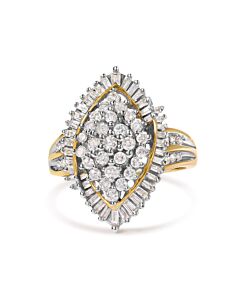 Haus of Brilliance 10K Yellow Gold 1.0 Cttw Round and Baguette-Cut Diamond Cluster Ring (I-J Color, SI2-I1 Clarity)