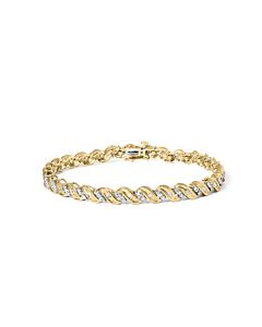 Haus of Brilliance 10k Yellow Gold 1.0 Cttw Round-Cut and Baguette-Cut S-Link 7.25" Bracelet (I-J Color, I2-I3 Clarity)