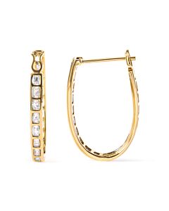 Haus of Brilliance 10K Yellow Gold 1.00 Cttw Round and Baguette-Cut Diamond U-Hoop Earrings (H-I Color, SI2-I1 Clarity)