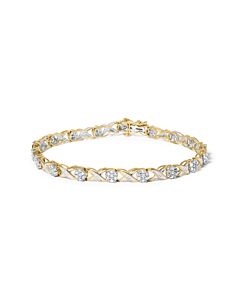 Haus of Brilliance 10K Yellow Gold 1.00 Cttw Round Cut Diamond Cross Link 7" Bracelet (I-J Color, I2-I3 Clarity)
