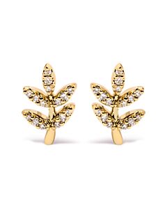 Haus of Brilliance 10K Yellow Gold 1/10 Cttw Diamond Accented Leaf and Branch Stud Earrings (H-I Color, I1-I2 Clarity)