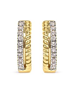 Haus of Brilliance 10K Yellow Gold 1/10 Cttw Diamond and Rope Twist Huggy Hoop Earrings (H-I Color, I1-I2 Clarity)