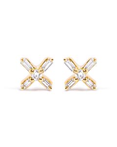 Haus of Brilliance 10K Yellow Gold 1/10 Cttw Round and Baguette Diamond Criss Cross X Stud Earring (H-I Color, I1-I2 Clarity)