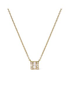 Haus of Brilliance 10K Yellow Gold 1/10 Cttw Round and Baguette Diamond Mosaic Composite Square 18" Inch Necklace (H-I Color, I1-I2 Clarity)