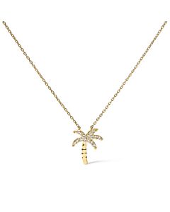 Haus of Brilliance 10K Yellow Gold 1/10 Cttw Round Diamond Palm Tree 18" Inch Pendant Necklace (H-I Color, I1-I2 Clarity)