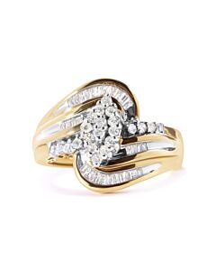 Haus of Brilliance 10K Yellow Gold 1/2 Cttw Diamond Pear Cluster and Swirl Ring (H-I Color, I1-I2 Clarity)