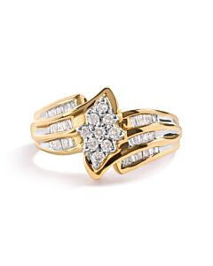 Haus of Brilliance 10K Yellow Gold 1/2 Cttw Round And Baguette-cut Diamond Cluster Head and Channel Set Shank Ring (H-I Color, I1-I2 Clarity)
