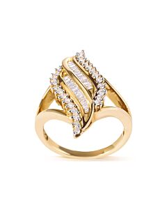 Haus of Brilliance 10K Yellow Gold 1/2 Cttw Round and Baguette Cut Diamond Cocktail Ring (H-I Color, I1-I2 Clarity)